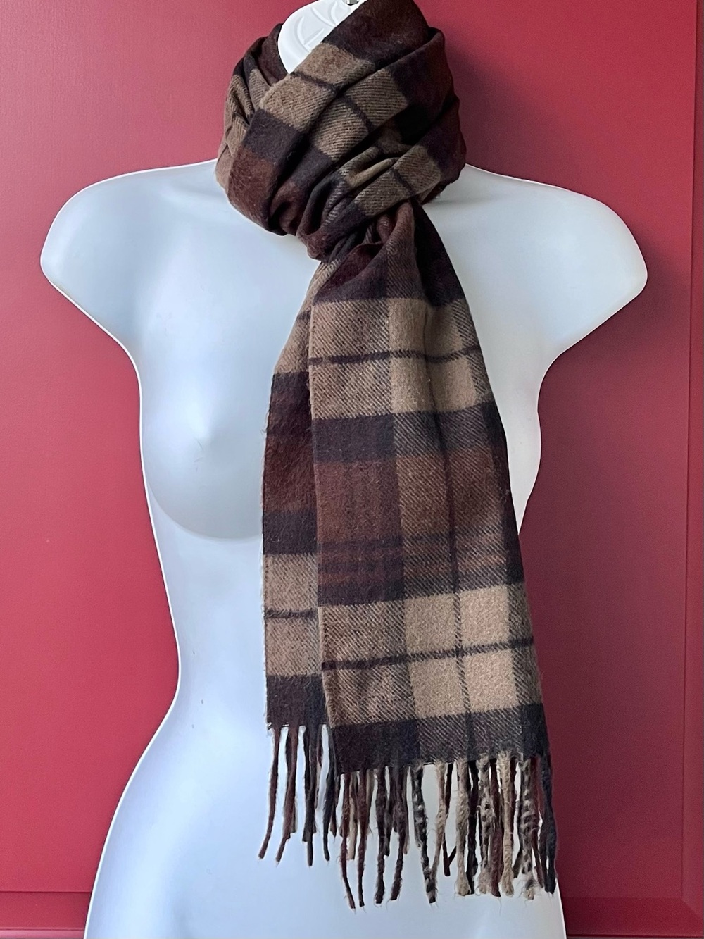 Vintage Cashmere Scarf Made in England - Brown, Olive, Black